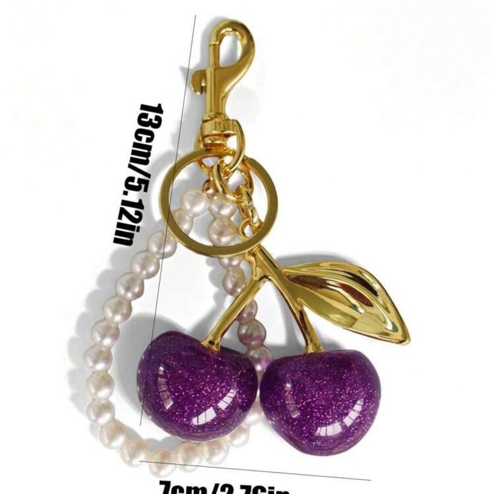 ✨ Purple Glitter Cherry Bag Charm NWT - Picture 6 of 10